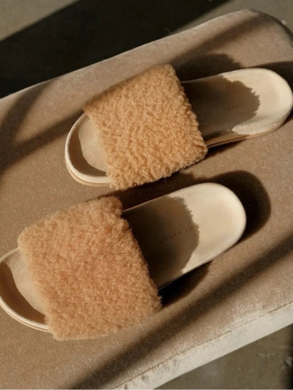 Jenni Kayne Tan Shearling Slide Sandals